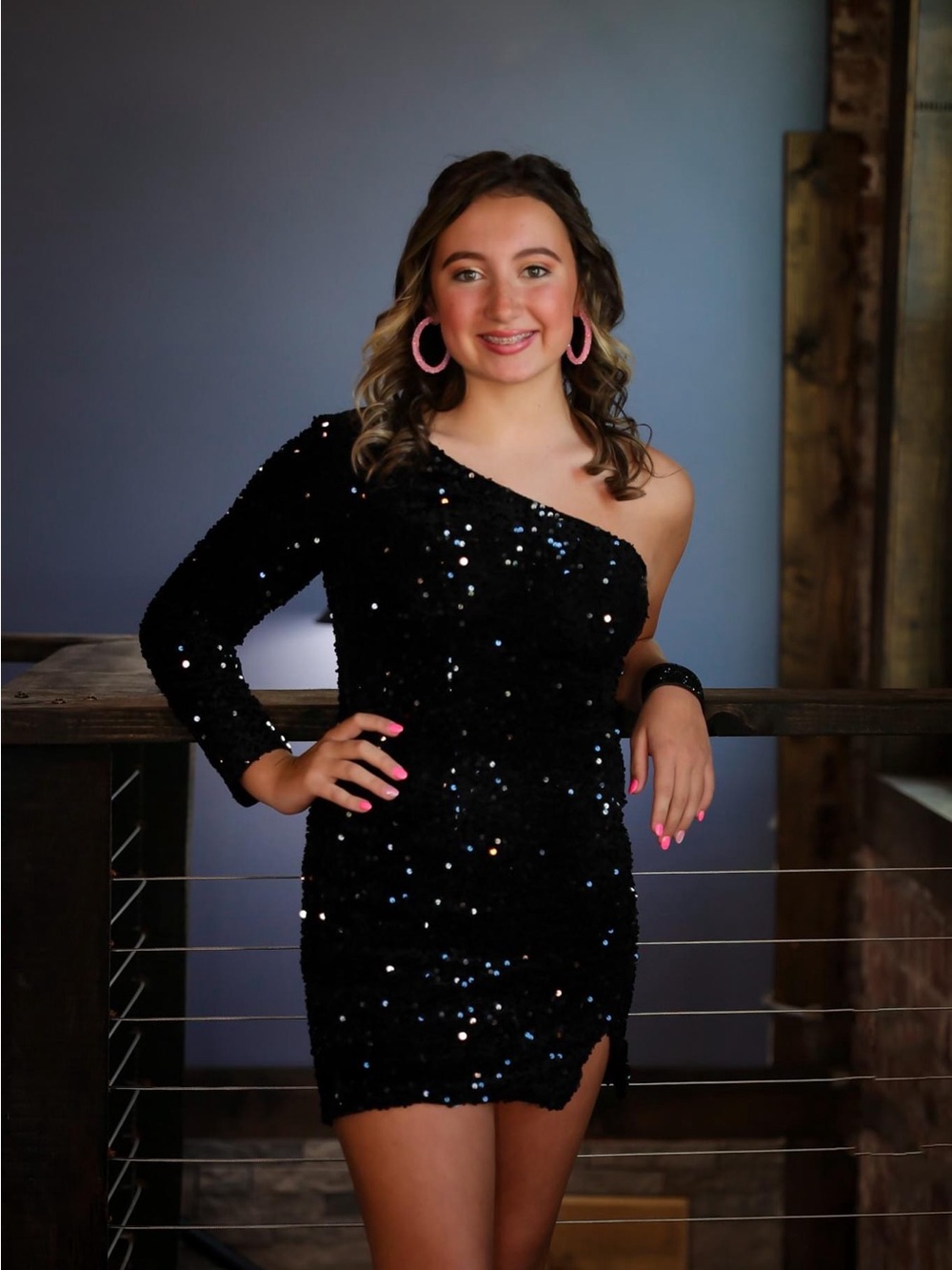 One-Shoulder Black Sequin Mini Dress